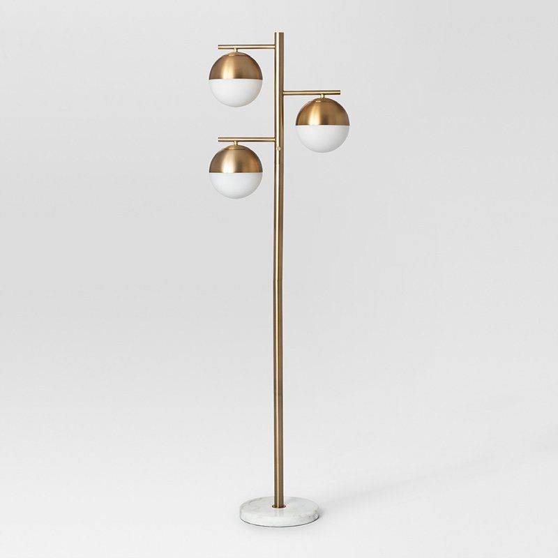 Торшер Geneva Glass Floor Lamp Triple 28*28*163 см, 3*E27*60W, ImperiumLoft 41.114-0, Белый, Латунь