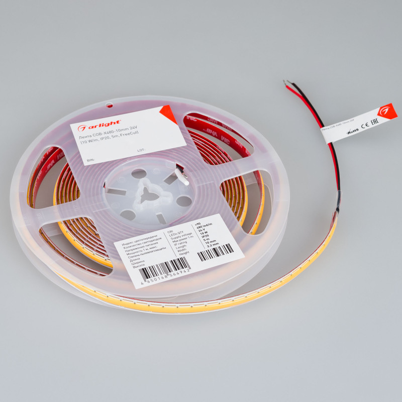Лента COB-X480-10mm 24V Day4000 (10 W/m, IP20, 5m, FreeCut) (Arlight, Свободная резка) 044195. Цена указана за 5 метров. Продается кратно 5 метрам.