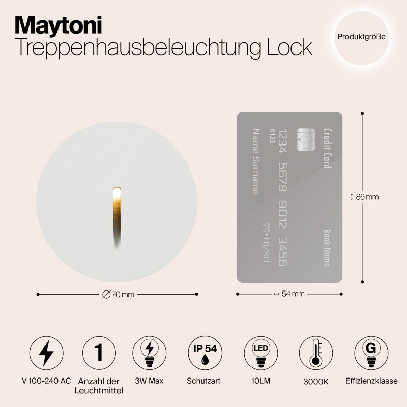 LED светильник 7 см, 3W, 3000K, Maytoni Lock O014SL-L3W3K, белый, вр 5,5 см