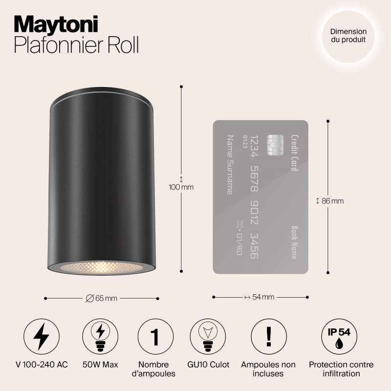 Светильник 7 см, Maytoni Roll O307CL-01B, черный, IP54