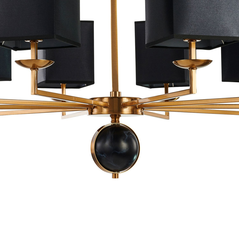 Подвесная люстра Favourite Diva 2822-10P, D1000*H490/1555(H580/1645), античная латунь, плафоны из черной ткани, декор - имитация черного мрамора, каркас можно монтировать как вверх, так и вниз плафонами.