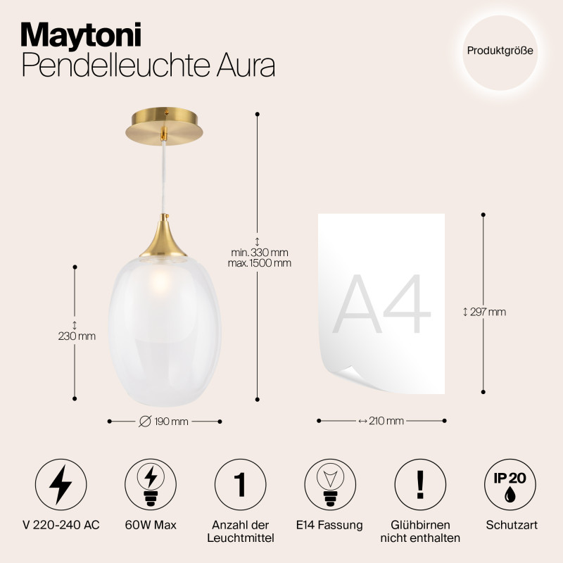 Светильник 19 см, Maytoni Aura MOD016PL-01BS, латунь