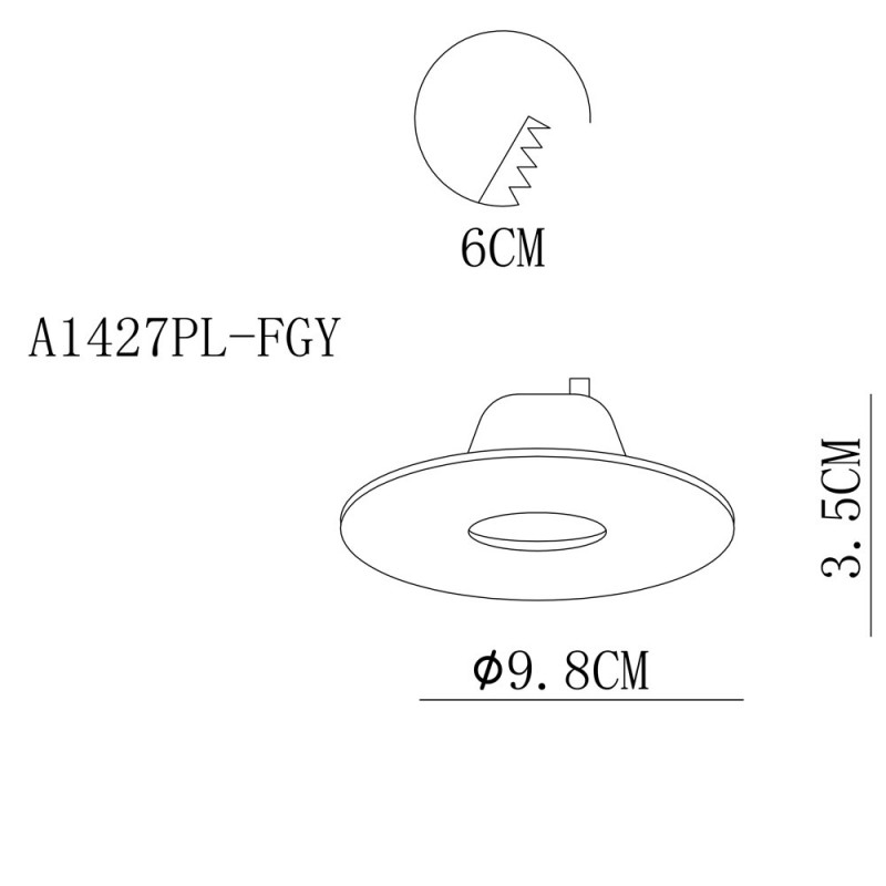 Встраиваемый светильник 10 см, 7W, 3000К, серый, теплый свет, Arte Lamp A1427PL-1GY, светодиодный