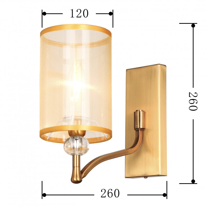 Бра Favourite Laguna 2697-1W, D260*W120*H260, античной латуни, абажуры из органзы цвета шампанского, декоративные элементы из прозрачного стекла, бра можно монтировать как плафонами в
