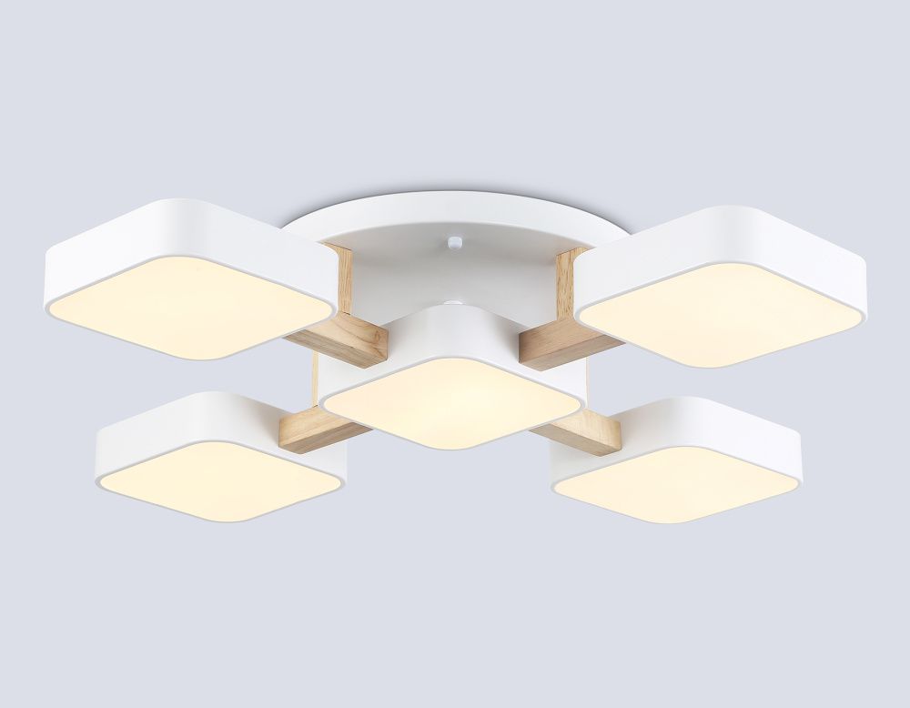 Люстра светодиодная на штанге 67,5*67,5*11- см, **W, 3000-6000K, Ambrella Light Comfort FL4881, белый, дерево