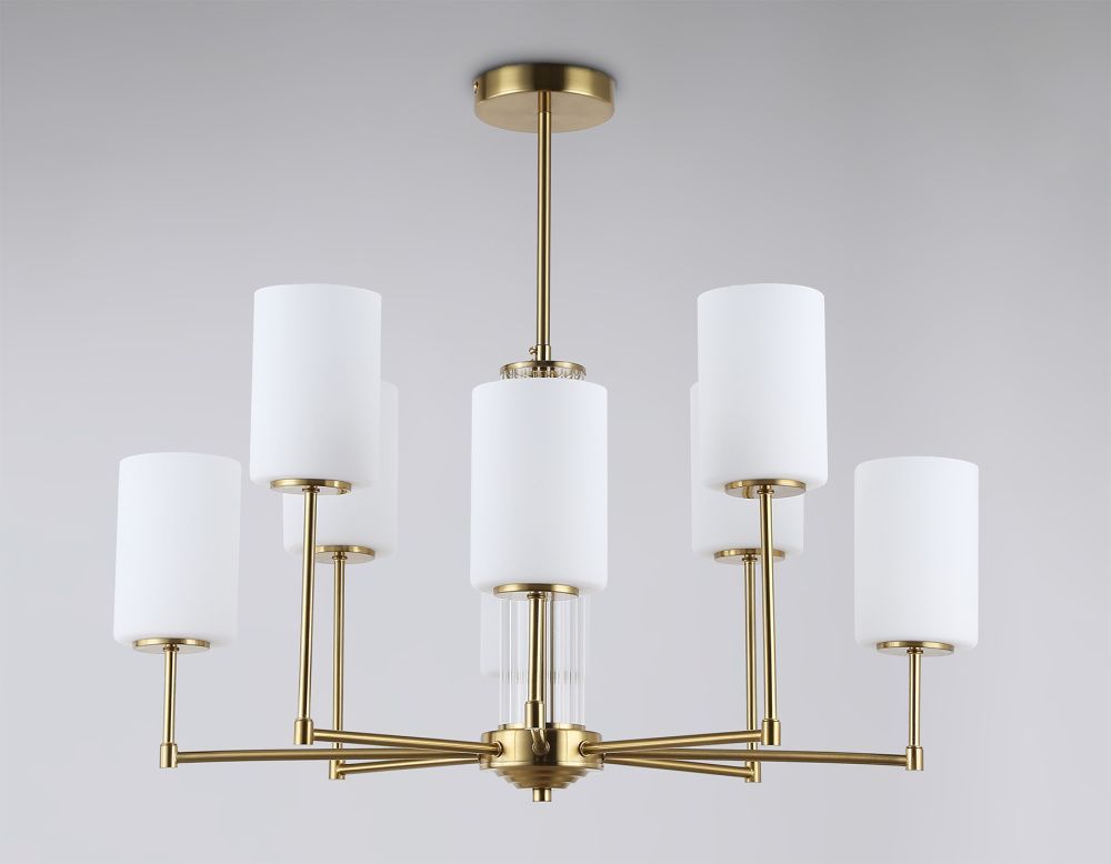 Люстра со стеклянными плафонами на штанге **60- см, 8*E27*60W, K, Ambrella Light High Light LH56217, латунь