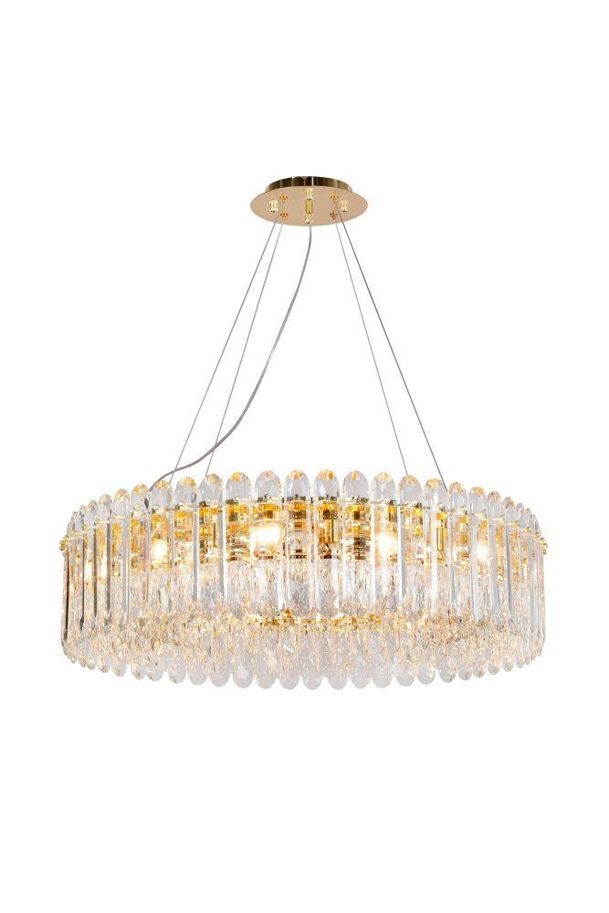 Люстра Ø800 x H220 (1200) мм, E14 12 x 40W (480W) NewRgy GOLD+CLEAR (Золото + Прозрачный Хрусталь) 5075-12GD GOLD+CLEAR