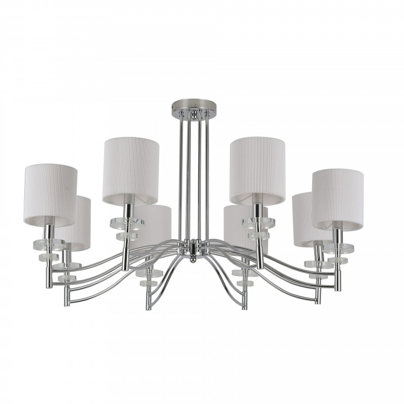 Люстра Favourite Tesso 2680-8P, D900*H500, хром, плафоны из белой ткани, декоративные блюдца из прозрачного стекла