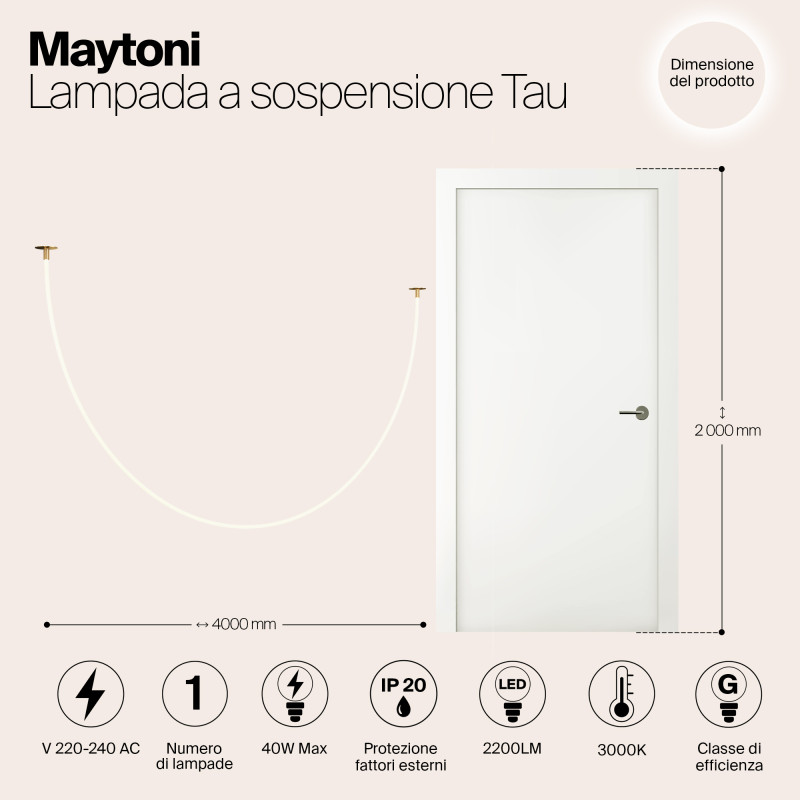 Светильник 400 см, 40W, 3000K, Maytoni Tau MOD146PL-L40G3K, золото