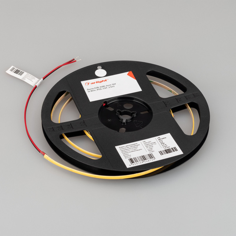 Лента COB-X480-4mm 24V Warm3500 (4 W/m, IP20, CSP, 5m), Arlight 044577. Цена указана за 5 метров. Продается кратно 5 метрам.