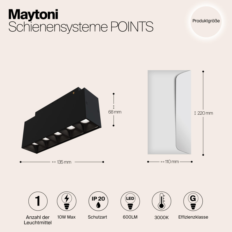 Светодиодный светильник 14 см, 11W, 3000K Maytoni Points S35 TR014-2-10W3K-B, черный трековый