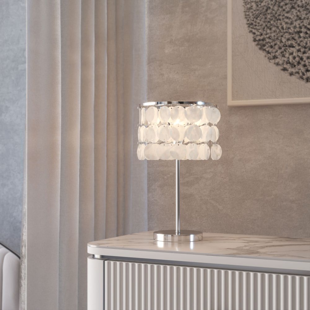 Настольный cветильник 20*20*35- см, 1*E27*40W, Eurosvet Sandra, 208101 хром/перламутр, 4690389217173