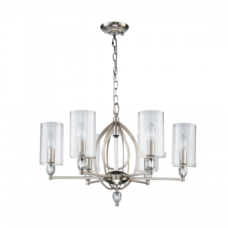 Подвесная люстра Favourite Stine 2704-6P, D650*H420/1420, никель, плафоны из прозрачного узорного стекла, декоративные элементы из прозрачного хрусталя