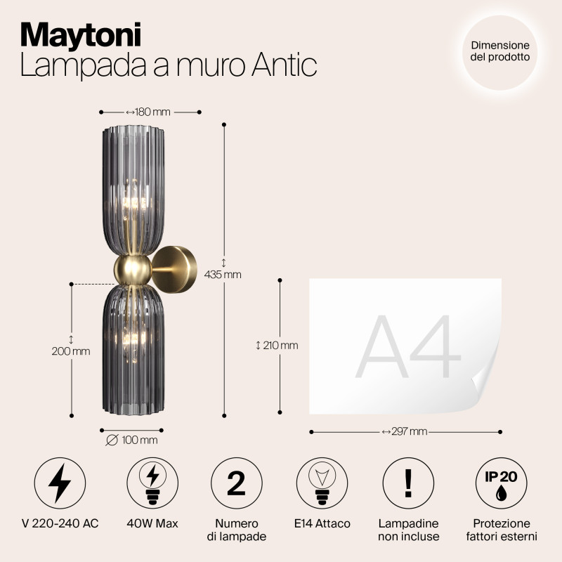 Светильник 44 см, Maytoni MOD302WL-02GR, золото