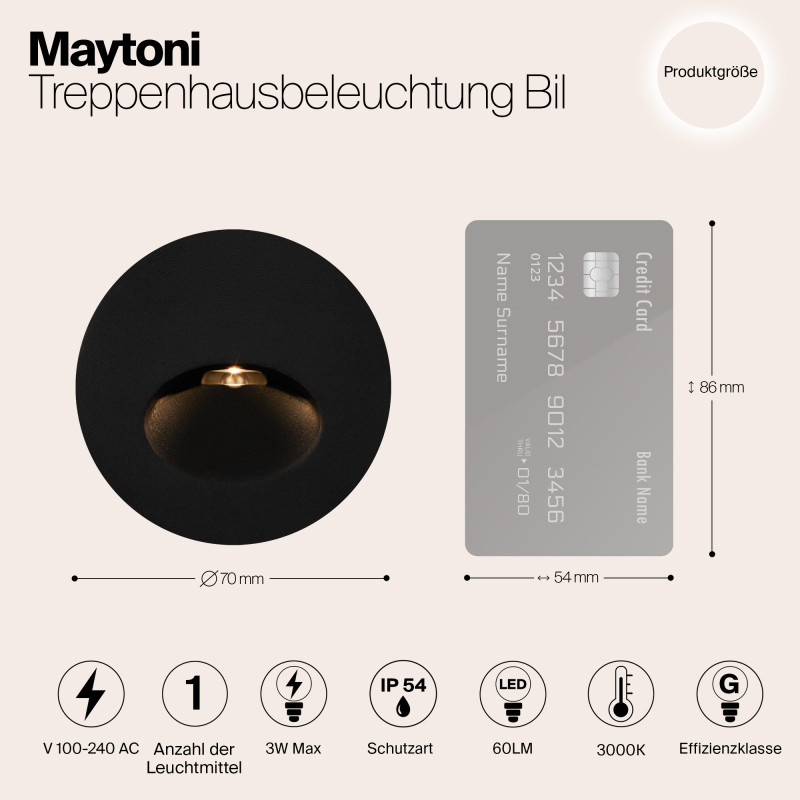 LED светильник 7 см, 3W, 3000K, Maytoni Bil O015SL-L3B3K, черный, вр 5,7 см