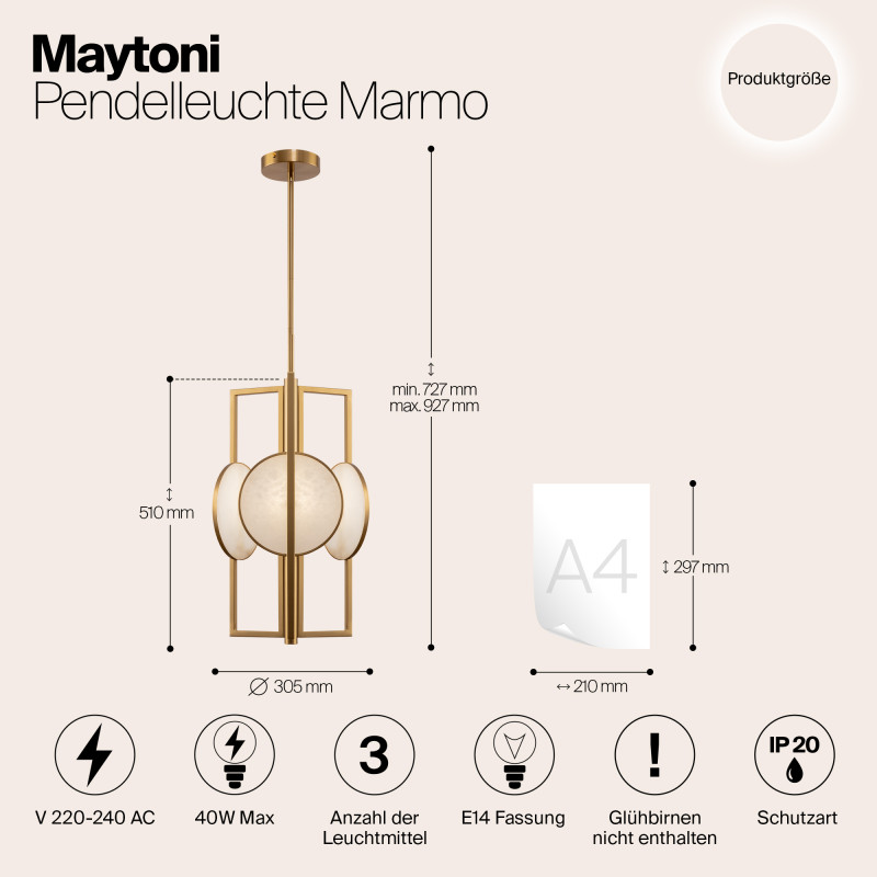 Светильник 31 см, Maytoni Marmo MOD099PL-03G, золото