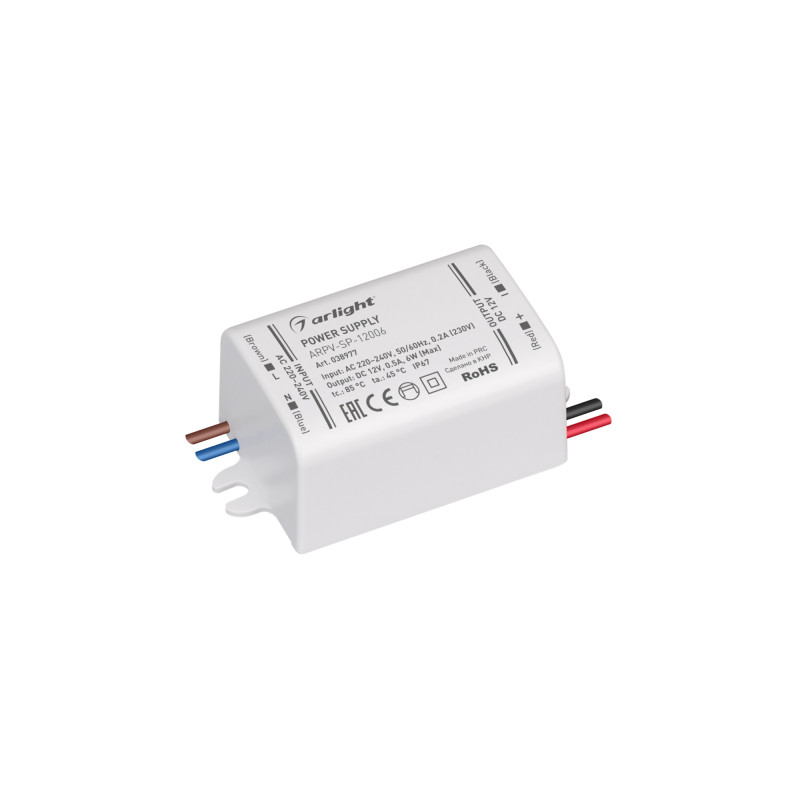 Блок питания для светодиодной ленты Arlight 038977 5,5*2,95*2,2 см.