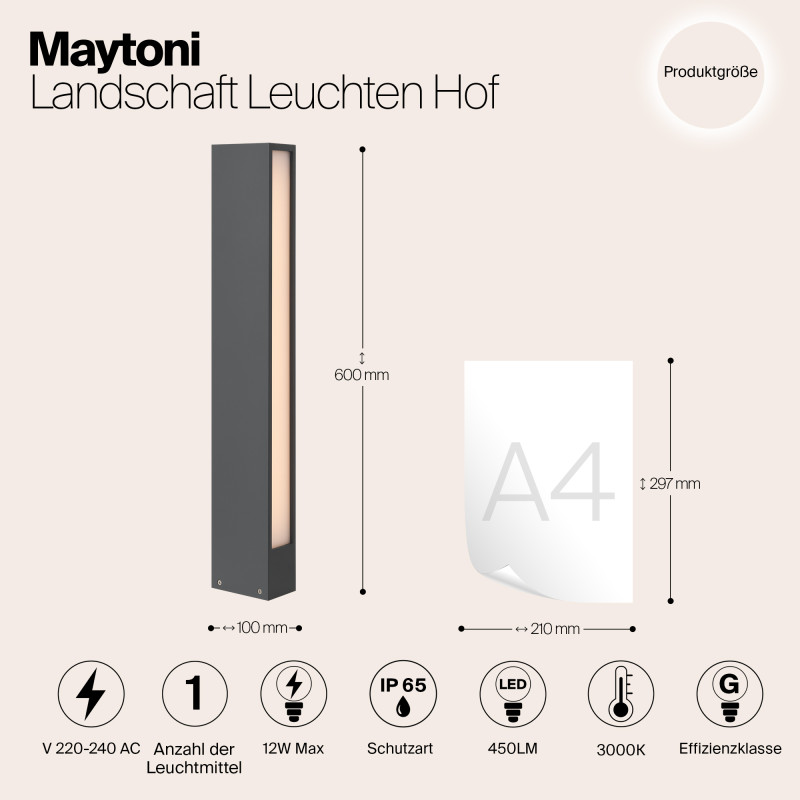 Светодиодный светильник 60 см, 12W, 3000K, Maytoni Hof O422FL-L12GF, серый