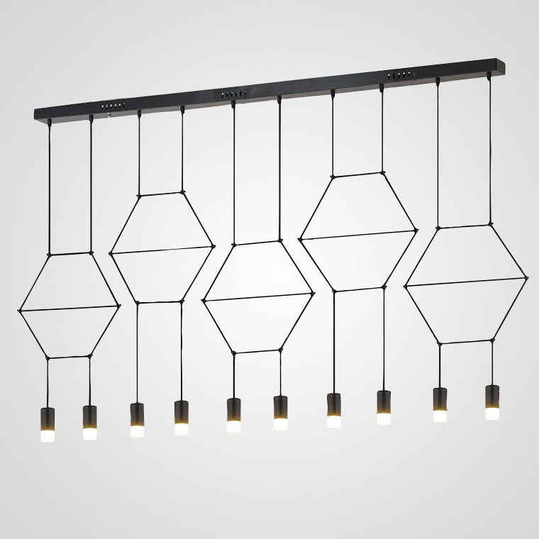 Подвесной светильник Via Wireflow polyhedral 0331 Lineal Pendant Light 275*5,5*300 см, 10*G9*20W, ImperiumLoft Via01, Чёрный