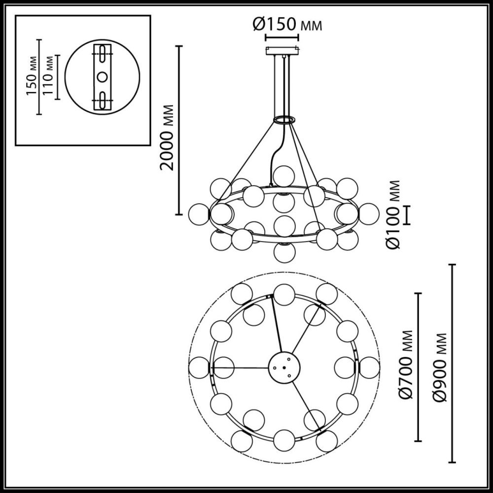 Подвесной светильник **200 см, 24*G9*5W, /K, Odeon Light MAGIA MIDCENT 7109/24, бронзовый