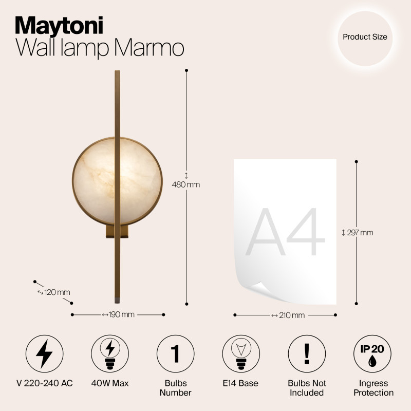 Светильник 48 см, Maytoni Marmo MOD099WL-01G, золото