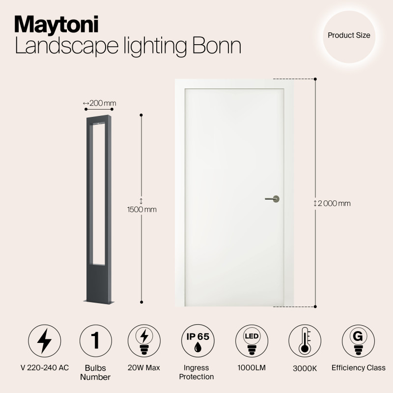 Светодиодный светильник 150 см, 20W, 3000K, Bonn O425FL-L20GF, графит