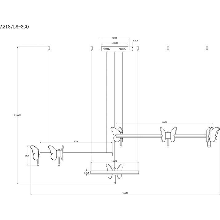 Светильник 40+60+80*150 см, 170W, 3000K-6000K, 25 м2 Arte Lamp A2187LM-3GO золото