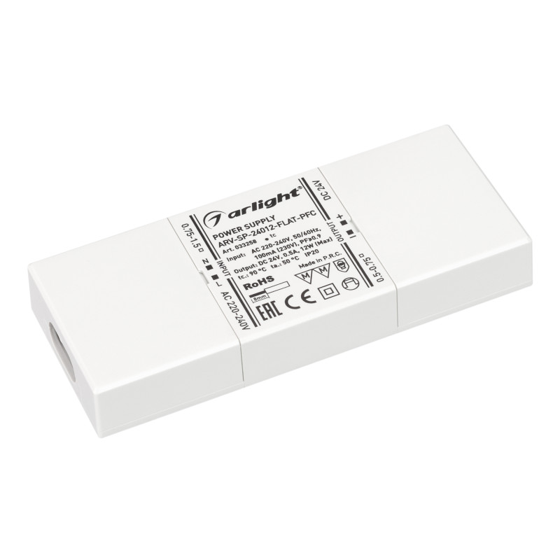 Блок питания ARV-SP-24012-FLAT-PFC (24V, 0.5A, 12W) (Arlight, IP20 Пластик, 5 лет) 033258