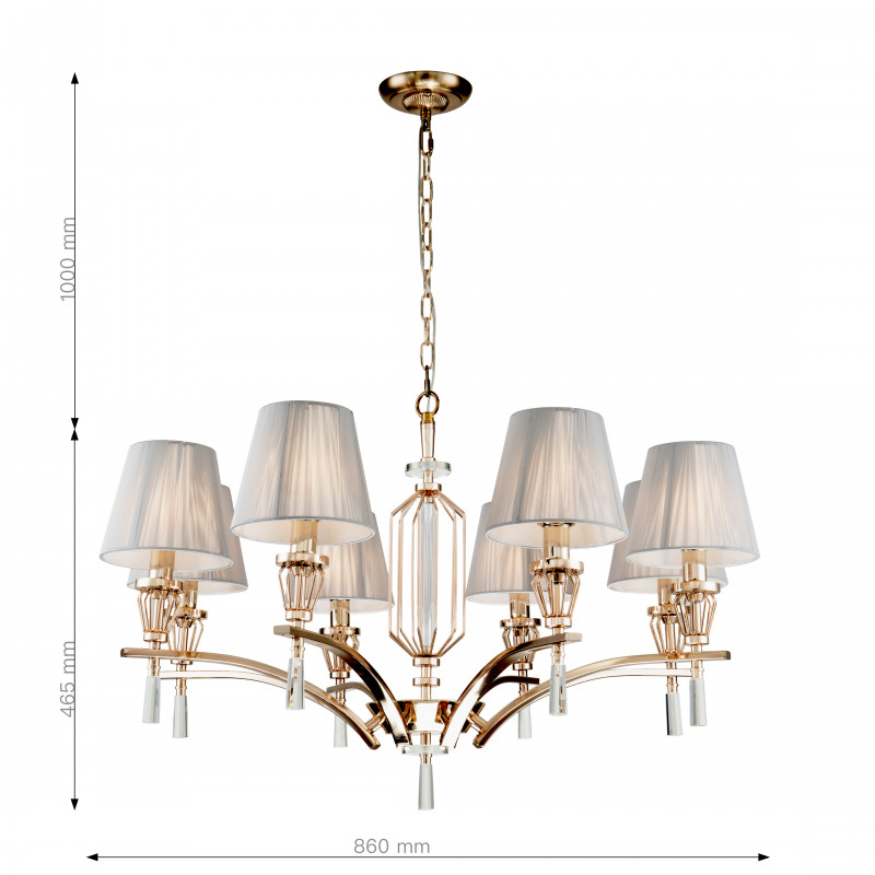 Подвесная люстра Favourite Sade 2690-8P, D860*H465/1465, золотой гальваники, абажуры из серой нити, декоративные элементы выполнены из прозрачного стекла