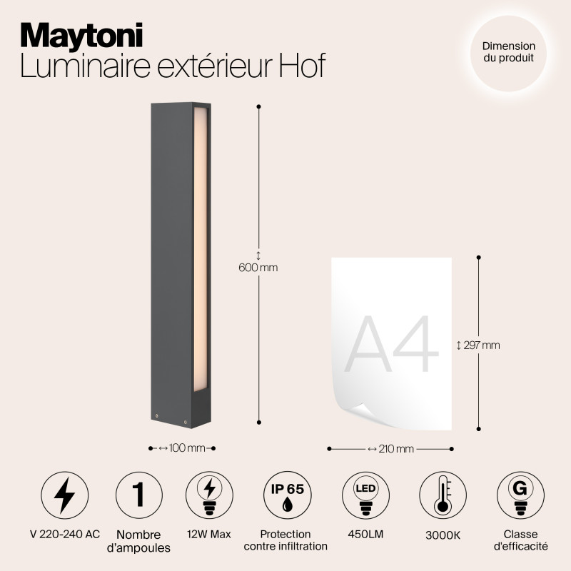 Светодиодный светильник 60 см, 12W, 3000K, Maytoni Hof O422FL-L12GF, серый