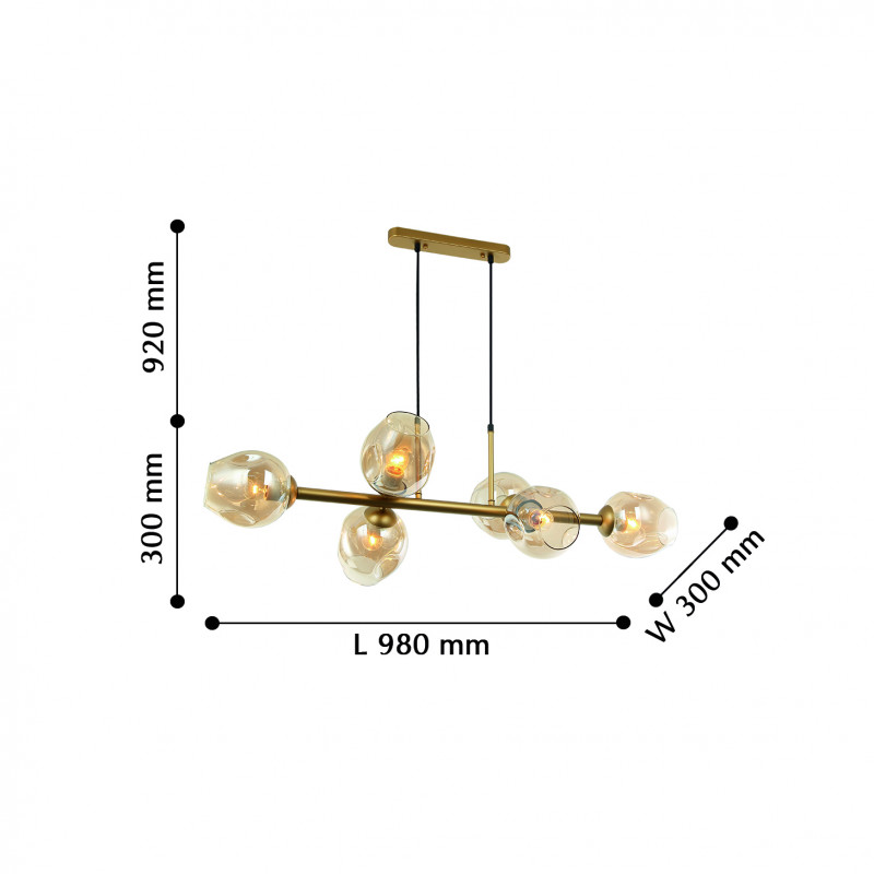 Подвесная люстра Favourite Traube 2362-6P, L980*W400*H300/1300, каркас золотого цвета, стекло цвета шампанского