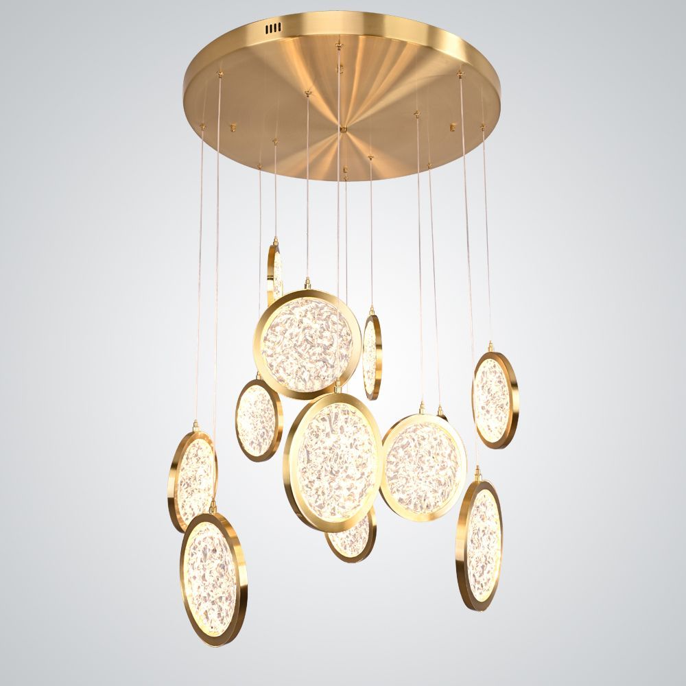 Дизайнерская подвесная люстра ЛУНА lighting collection D70 77*20*20 см, 12*LED*10W, 3000K, ImperiumLoft CAMEO01, Золотистый