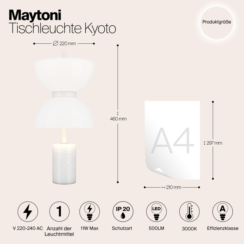 Настольный светильник  22 см, LED 11W, 3000К, Белый Maytoni Kyoto MOD178TL-L11W3K