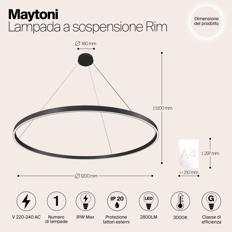 Светильник 120 см, 81W, 3000K Maytoni MOD058PL-L65B3K, черный