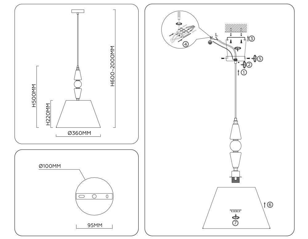 Подвесная люстра с абажуром **50- см, 1*E27*40W, K, Ambrella Light High Light LH75250, cатин никель