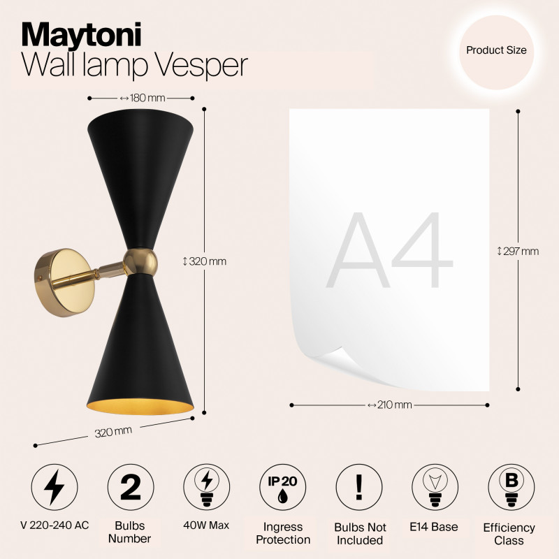 Бра Maytoni Vesper MOD108WL-02GB, черный-золото