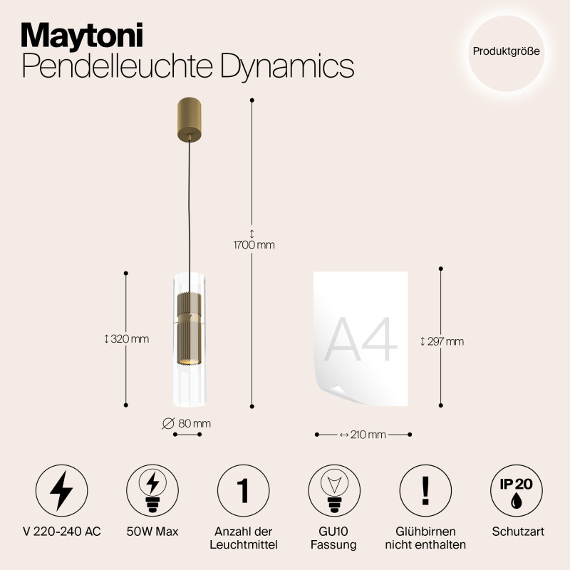 Светильник 8 см, Maytoni Dynamics MOD326PL-01MG, матовое золото