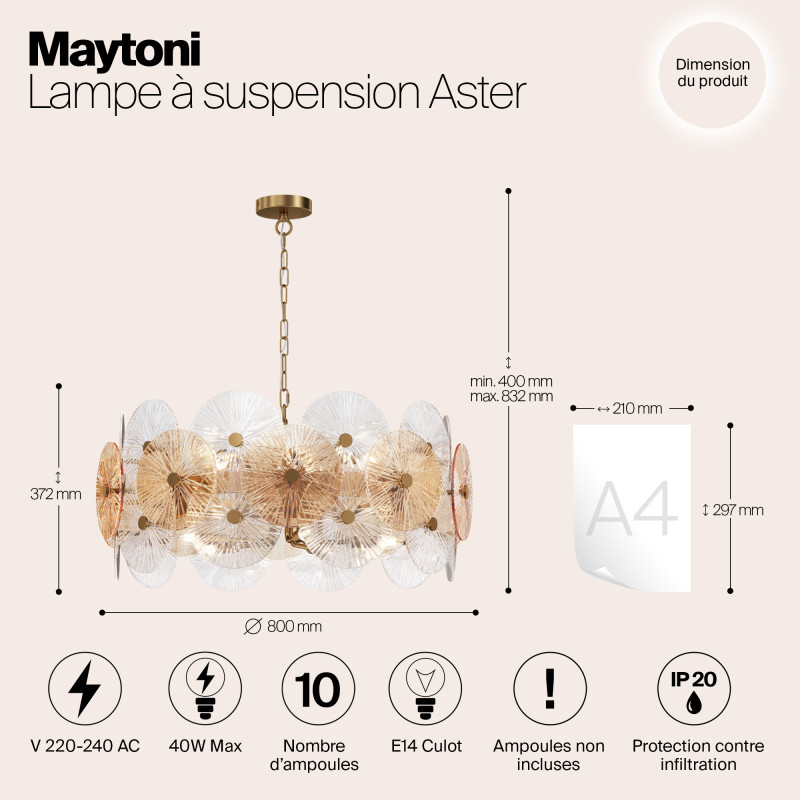 Светильник 80 см, Maytoni Aster MOD007PL-10G, золото