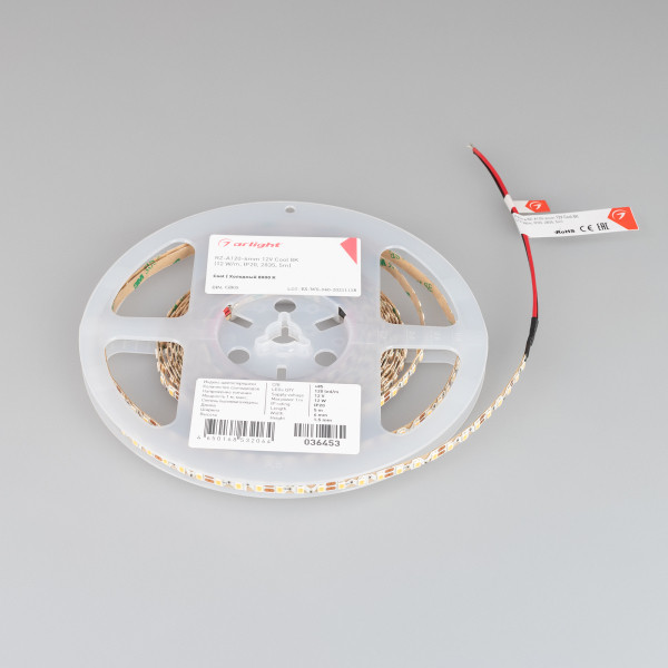Лента RZ-A120-6mm 12V Cool 8K (12 W/m, IP20, 2835, 5m) (Arlight, 12 Вт/м, IP20) 036453. Цена указана за 5 метров. Продается кратно 5 метрам.