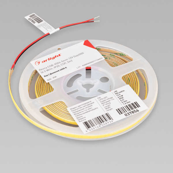 Лента COB-X504-5mm 12V Day4000 (6.5 W/m, IP20, CSP, 5m), Arlight 037856. Цена указана за 5 метров. Продается кратно 5 метрам.