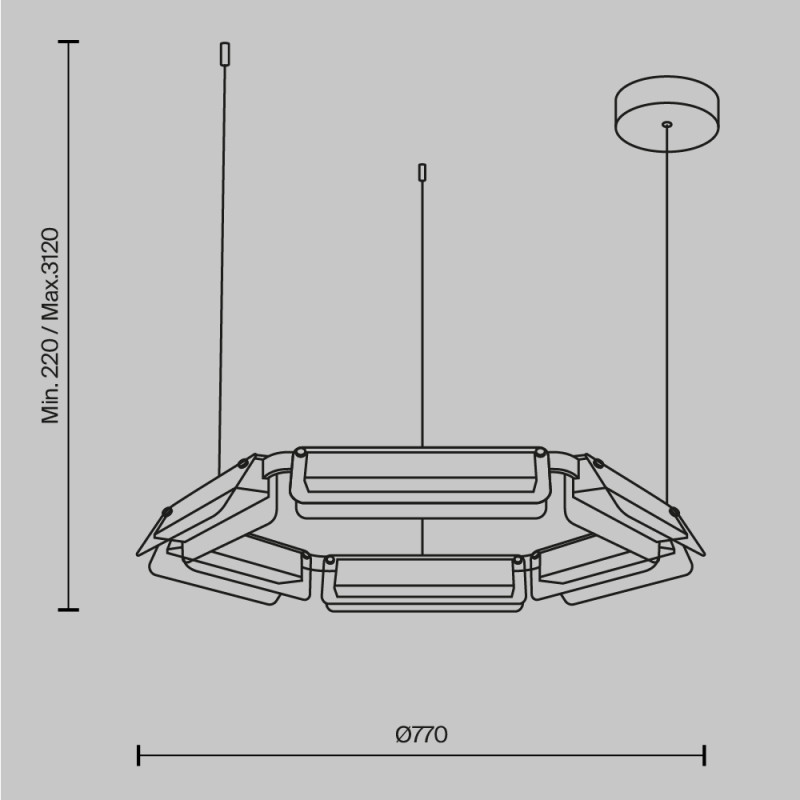 Подвесной светильник 77*77*312 см, LED, 40W, 3000К, Maytoni FLAT MOD296PL-L40BC3K черный