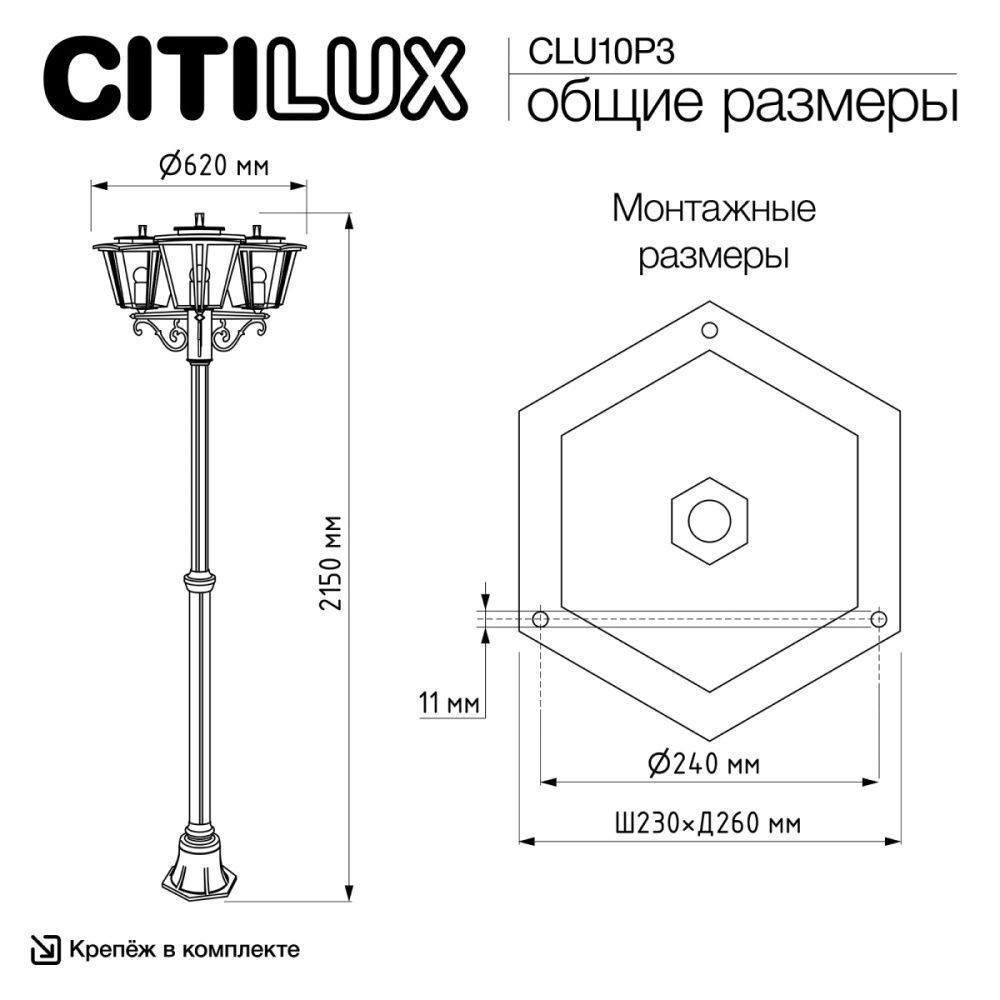 Уличный парковый светильник 215 см, Citilux FORTS CLU10P3, черный