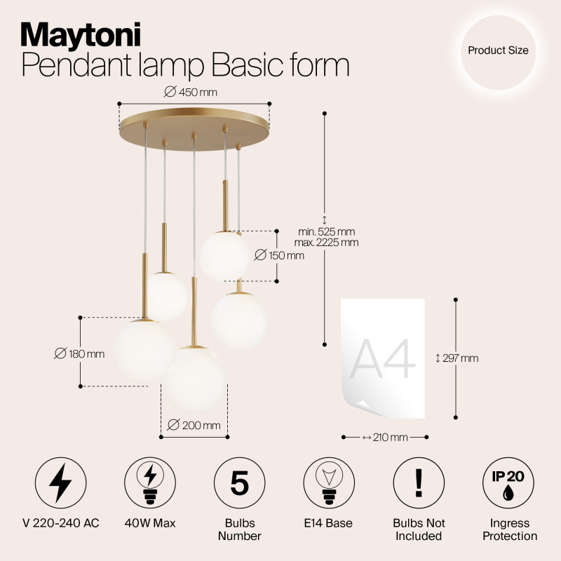 Светильник 58 см, Maytoni Basic form MOD321PL-05G1, золото