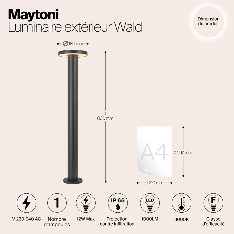 Светодиодный светильник 80 см, 12W, 3000K, Maytoni Wald O420FL-L12GF1, графит