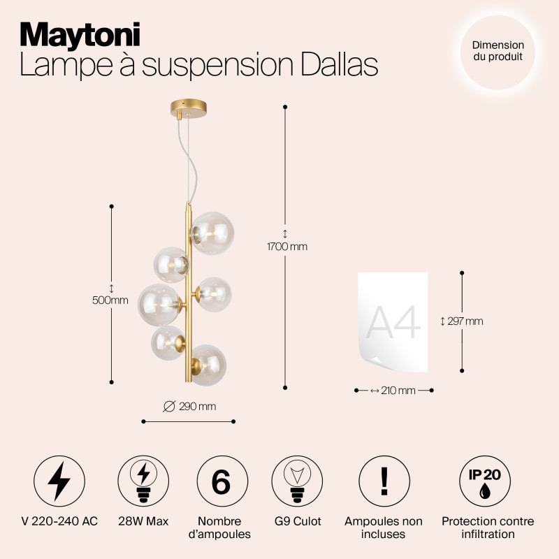 Светильник 29 см, Maytoni MOD545PL-06G, золото