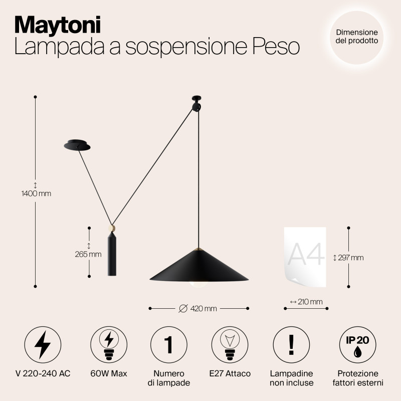 Светильник подвесной Maytoni Peso P080PL-01B, черный
