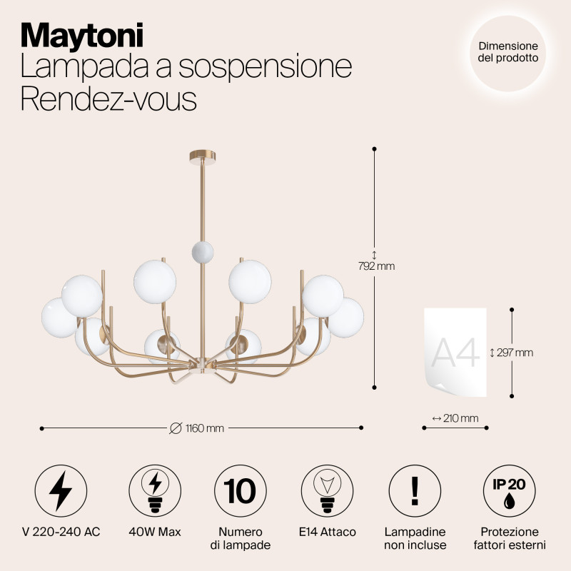Люстра на штанге Maytoni Rendez-vous MOD109PL-10BS, диаметр 116 см, латунь