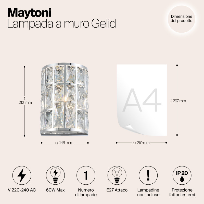 Настенный светильник Maytoni Gelid MOD184-WL-01-CH, высота 21 см