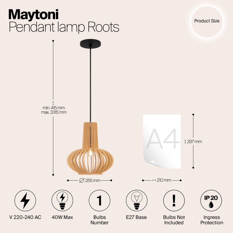 Подвесной светильник  29*15*21,5 см, E27 1 40W, К, Черный Maytoni Roots MOD193PL-01W