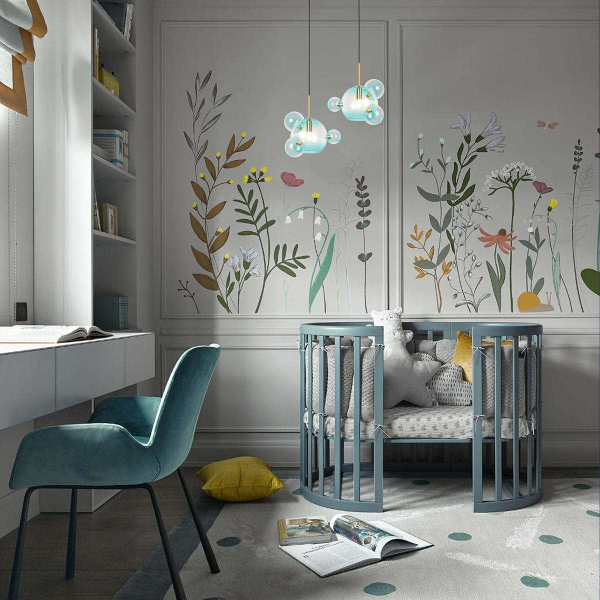 Подвесной светильник 39*31 см, 1*E14*40W LOFT IT Bolle 2027-P4 Blue mini золото